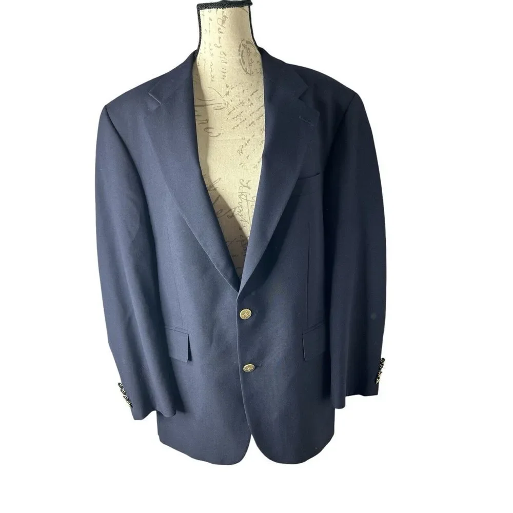 Chaps Ralph Lauren Wool Blazer Mens 42R Navy Blue Gold‎ Buttons Made in Canada